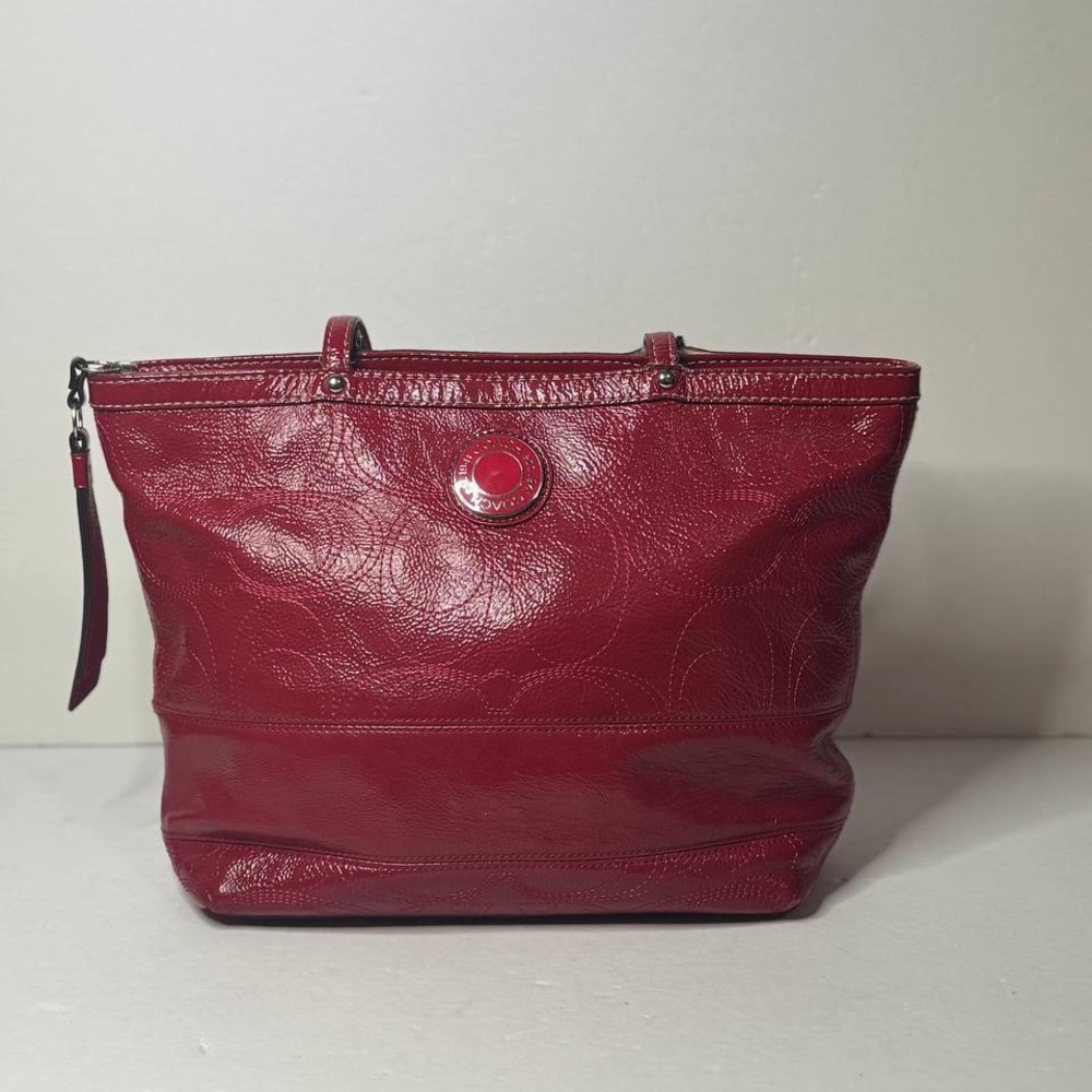 Coach Vintage Red Patent Leather Signature Shoulder Bag